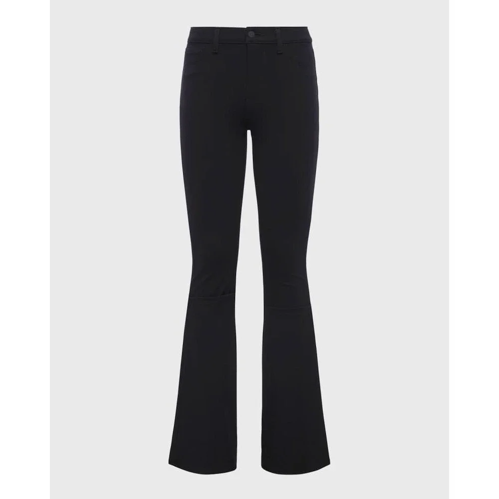 L'Agence Womens Size 23 Black Marty High Rise Flare Jeans Raw Hem Stretch Denim